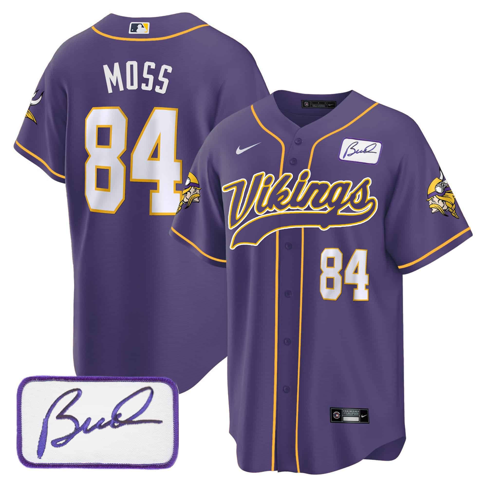 Men Minnesota Vikings #84 Moss Purple 2024 Nike Bud Grant Patch Classic Baseball NFL Jersey style 1